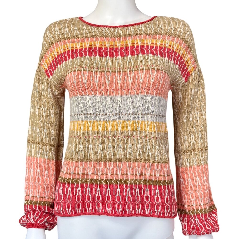 Sundance Sweater Womens XS Multicolor Linen Blend Boho Long Sleeve Stripe Knit
